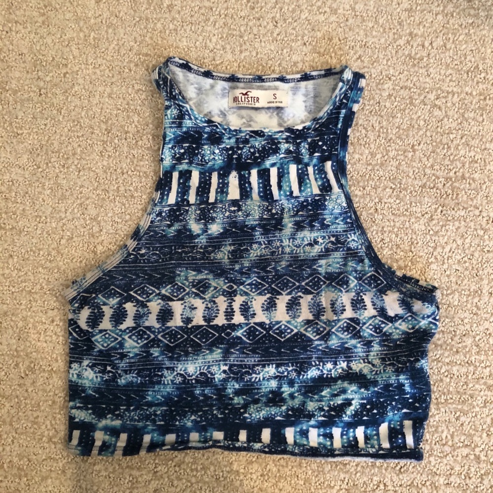 Hollister blue and white crop tank top